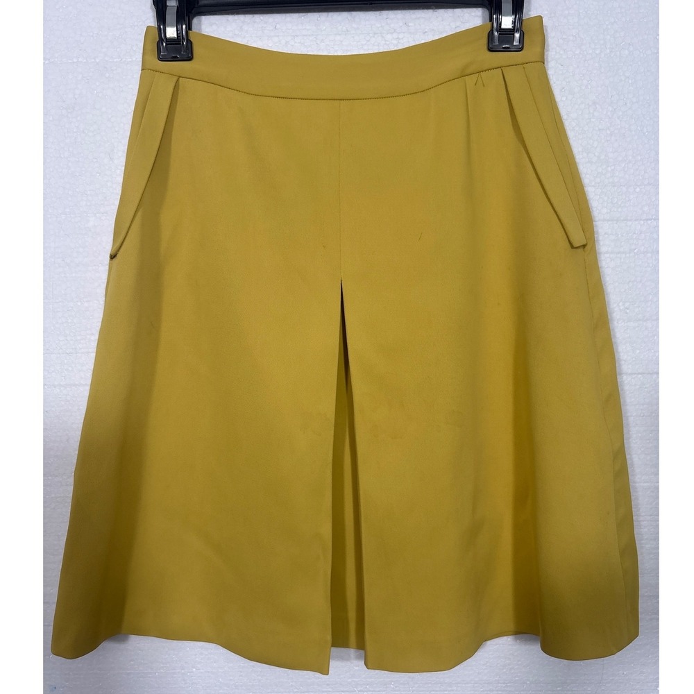 Massimo Dutti Skirt Women 4 Yellow A-Line Front Pleat Pockets Made in Portugal